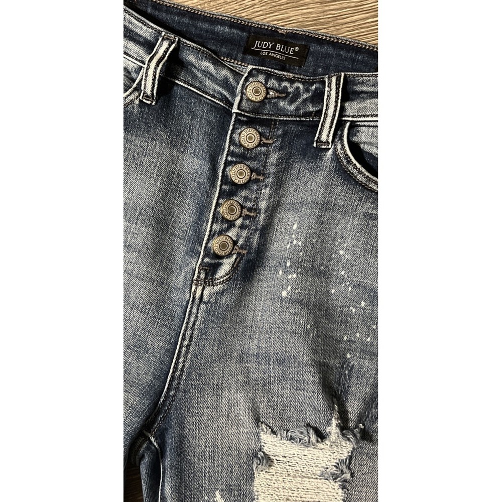 Judy Blue High Rise ButtonFly Destroyed Splatter Skinny Jeans SZ 11/30 (32x26) - Picture 1 of 12